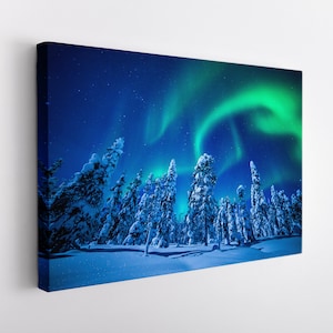 Northern Lights Canvas Print, Aurora Borealis, Forest Wall Art, Nature Landscape Canvas Art