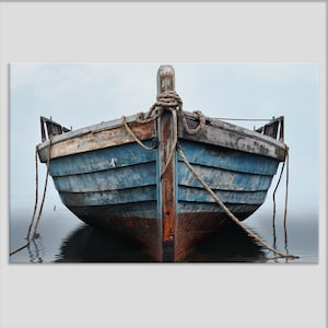 Impressão abstrata em tela de barco antigo, arte de parede náutica, pintura de barco vintage, arte de parede de barco rústico