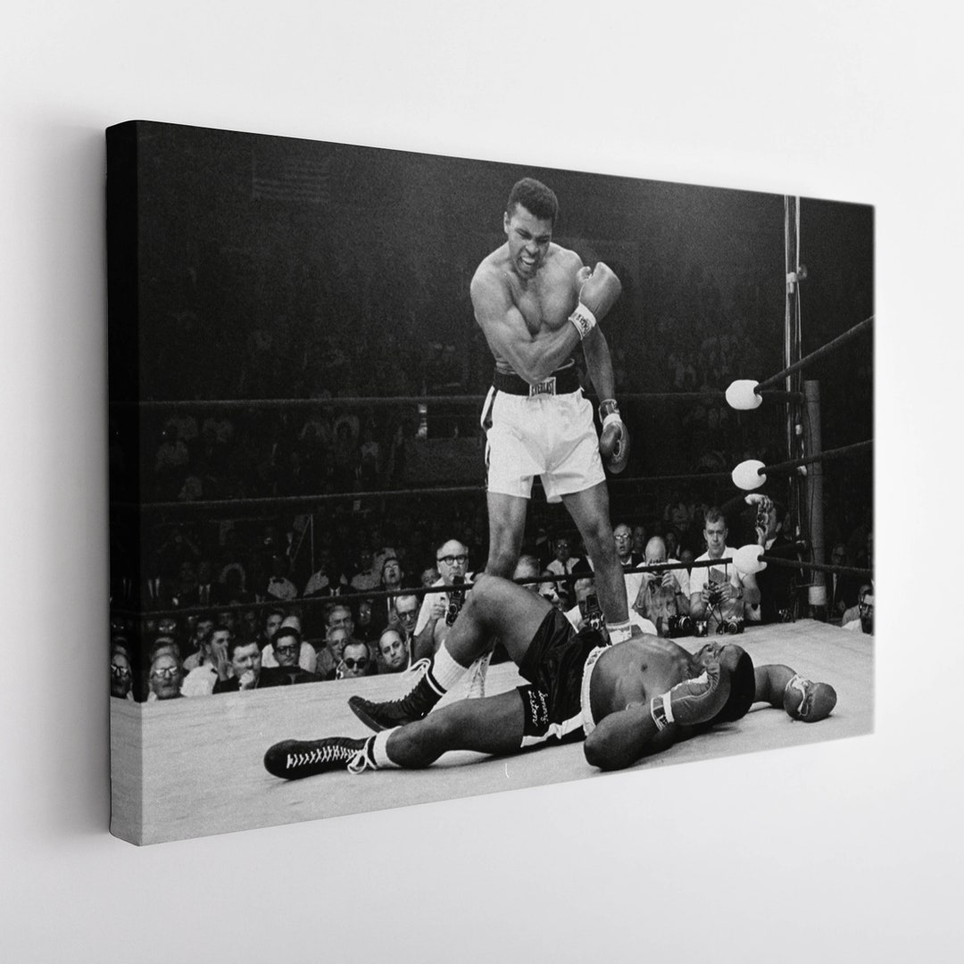MOHAMMAD ALI Vs SONNY LISTON - Tela Stampata Montata Su Telaio In Legno - Foto 2