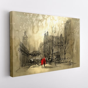 Romantic Couple In Park Abstract Canvas Print, Romantic Wall Art