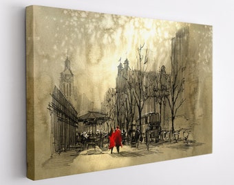 Romantic Couple In Park Abstract Canvas Print, Romantic Wall Art