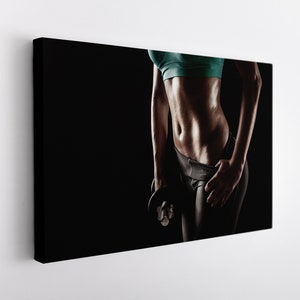 Fitness Canvas Art, Gym Room Decor, Fitness Girl Canvas, Workout Print