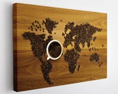 World Map From Coffee Beans Canvas Print, World Map Wall Art, Coffee Wall Art, Kitchen Wall Decor, World Map Canvas Art