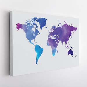 Aquarell Weltkarte Leinwanddruck, Weltkarte Wandkunst, Weltkarte Leinwandkunst