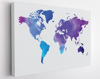 Watercolor World Map Canvas Print, World Map Wall Art, World Map Canvas Art