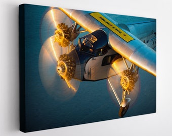 Vintage Trimotor Airplane Canvas Print, Aircraft Wall Art, Pilot Gift, Large Airplane Print