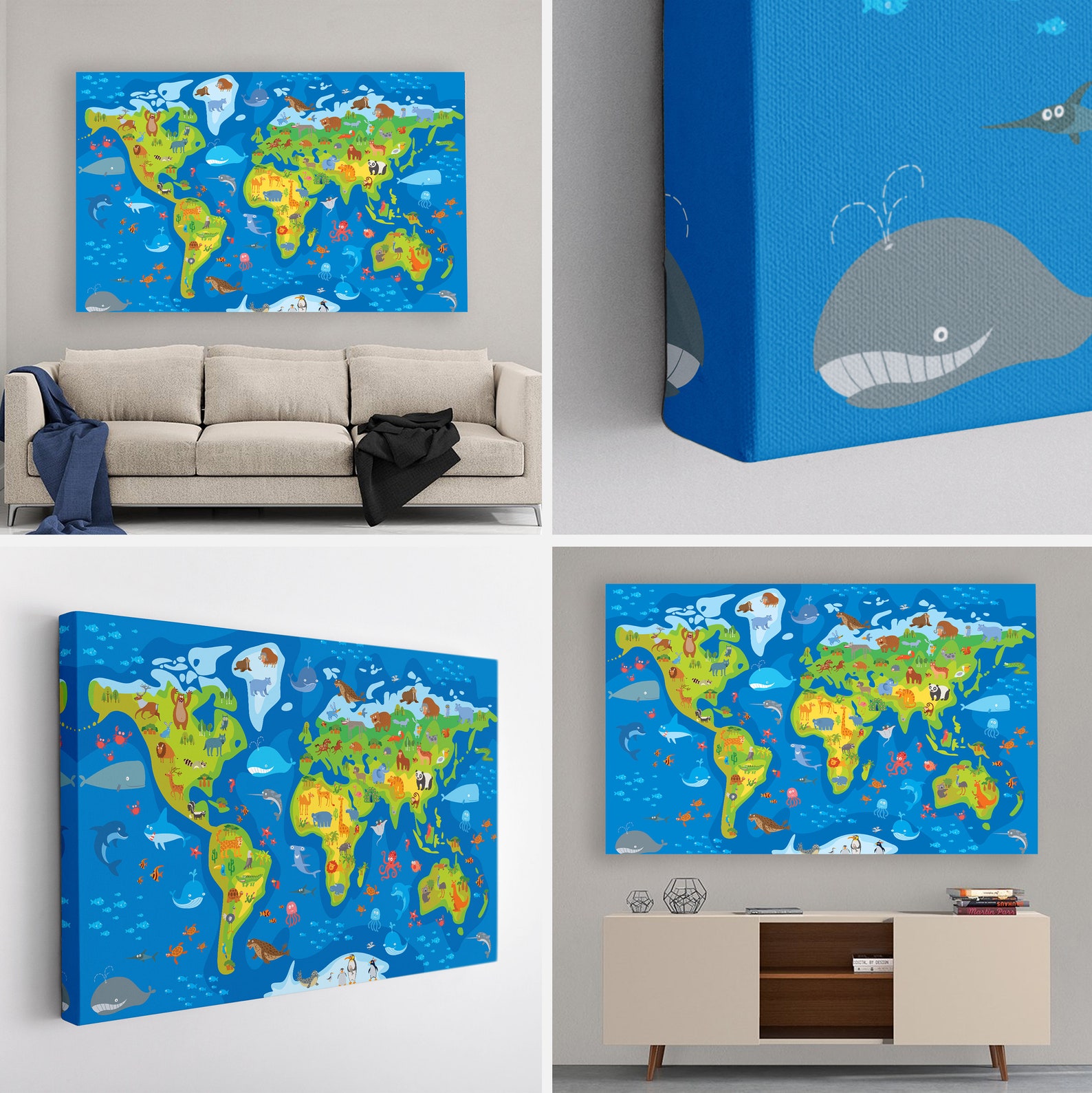 Kids World Map Canvas Print, World Map Wall Art, World Map Canvas Art ...