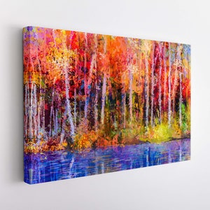 Stampa su tela della foresta autunnale, pittura della foresta autunnale, arte della parete della foresta, arte della tela del paesaggio autunnale