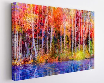 Autumn Forest Canvas Print, Autumn Forest Painting, Forest Wall Art, Autumn Landscape Canvas Art