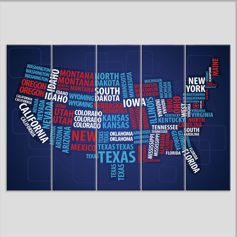 USA Map Canvas Print USA Map Wall Art Modern USA Map Canvas - Etsy