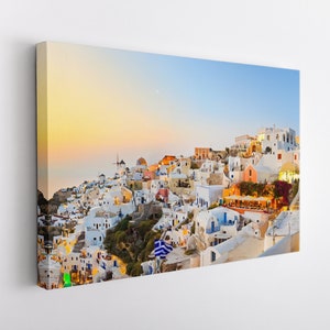 Santorini Leinwanddruck, Santorini Wandkunst, Oia Dorf Leinwandkunst, Griechenland Wandkunst