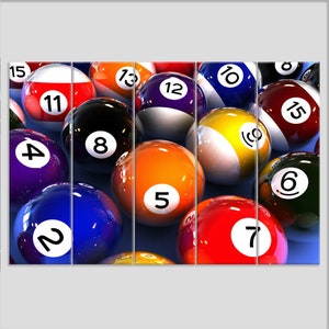Op de afbeelding: Een groep biljartballen met de nummers 1 tot en met 15, de 8-bal en de 9-bal. De ballen zijn willekeurig gerangschikt op een blauwe vilttafel. De ballen zijn in verschillende kleuren, waaronder rood, geel, blauw, groen, oranje, paars en zwart.