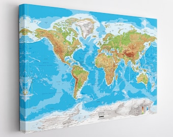 World Map Canvas Print, World Map Wall Art, World Map Print