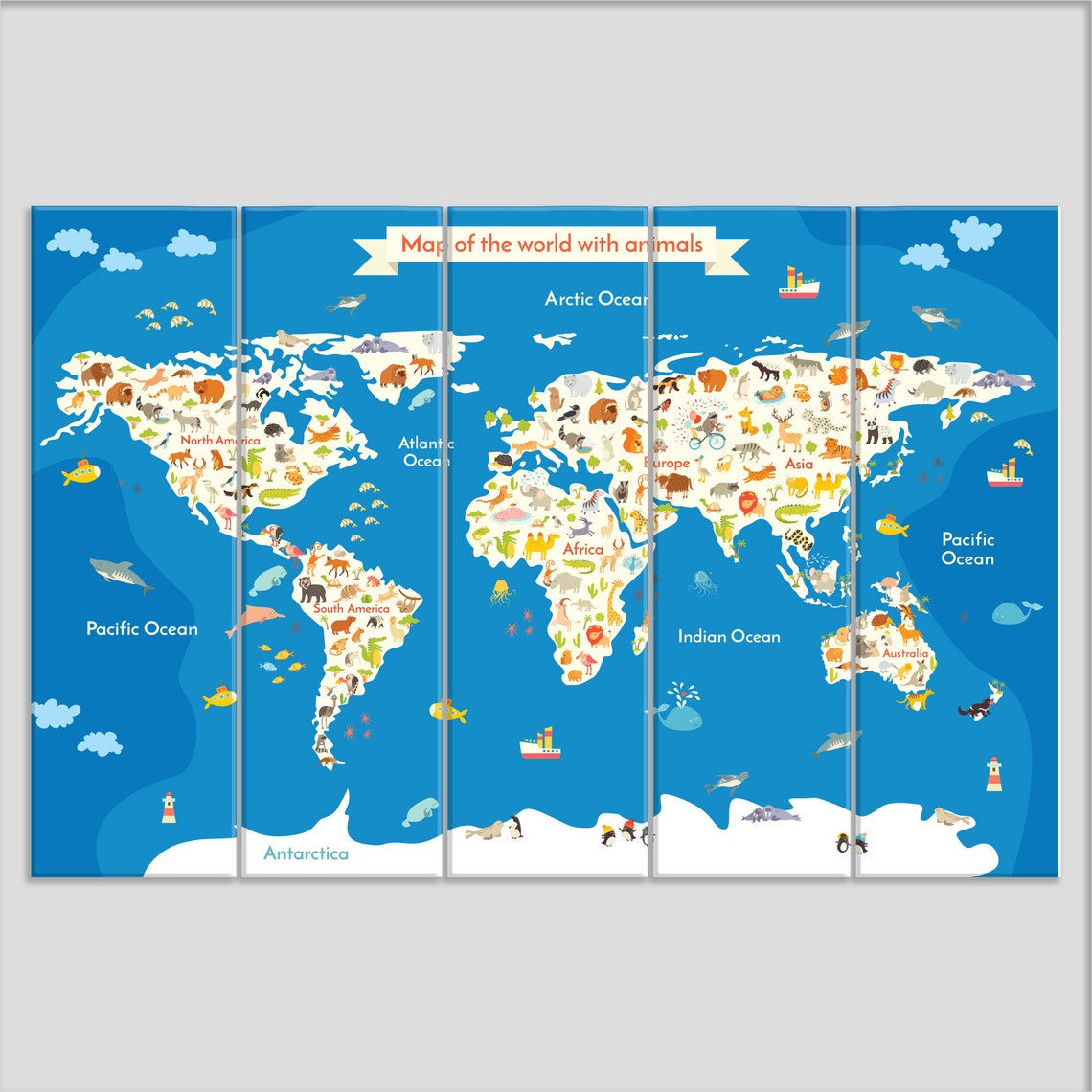 Children World Map Canvas Print, World Map Wall Art, Kids Room Wall ...