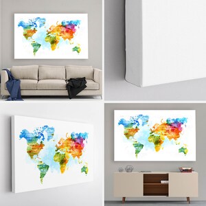 World Map Canvas Print World Map Wall Art Watercolor World - Etsy