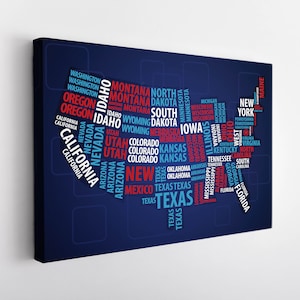 USA Map Canvas Print, USA Map Wall Art, Modern USA Map Canvas Art