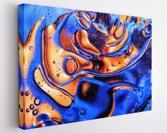 Abstract Canvas Blue And Gold Print, Golden Marble Canvas Art, Abstract Wall Art