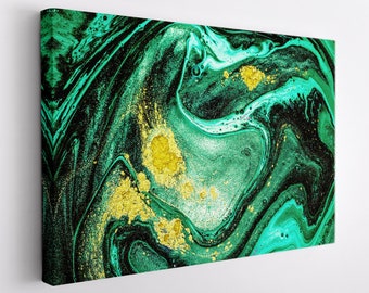 Green And Gold Marble Canvas Print, Abstract Canvas Art, Abstract Wall Art