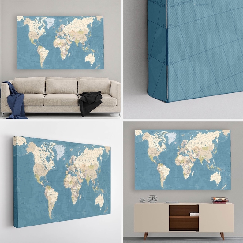 World Map Canvas Print, World Map Wall Art, Push Pin World Map Print - Etsy