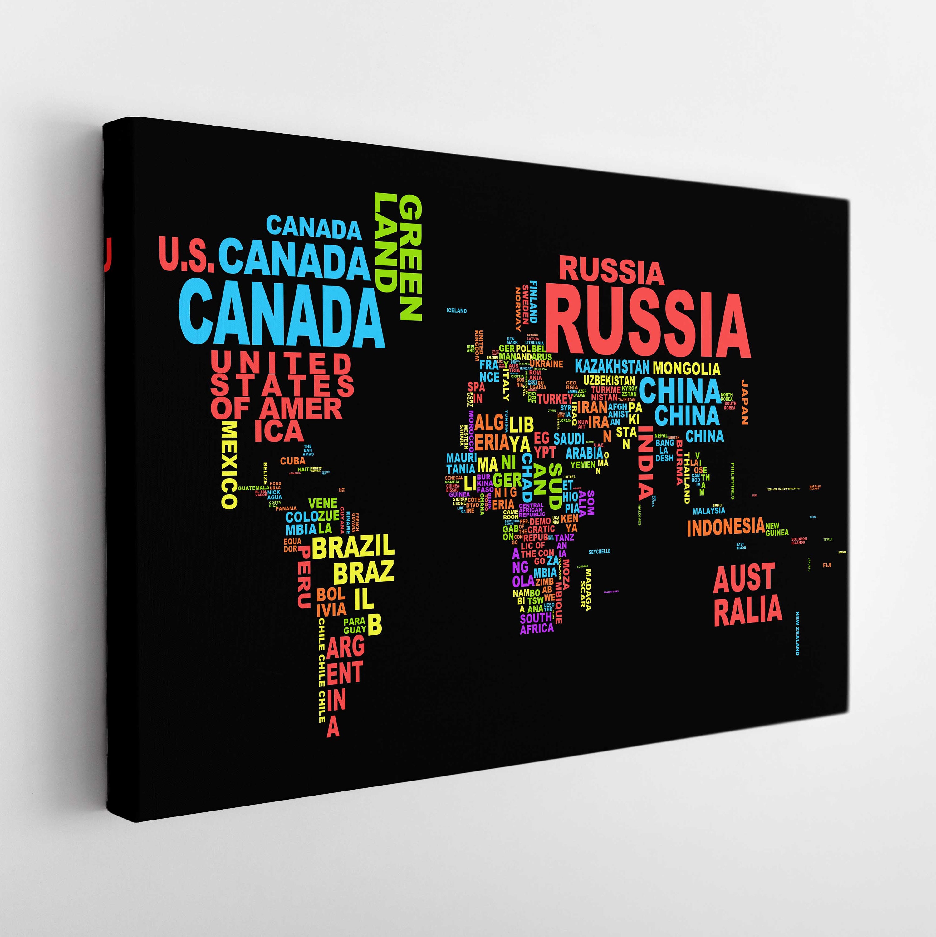 World Map With Country Names Canvas Print, World Map Wall Art, World Map Canvas Art