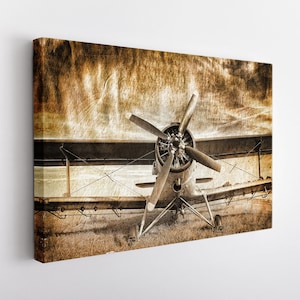 Vintage Biplane Canvas Print, Aircraft Wall Art, Pilot Gift, Large Biplane Print