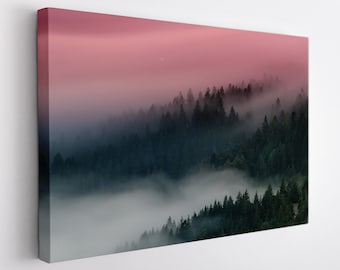 Forest Canvas Print, Morning Fog in Forest Wall Art, Nature Landscape Canvas Art