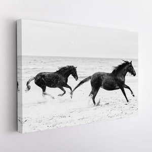 Horses Canvas Print, Horses Wall Art, Horse Print, Black And White Horses Canvas Art