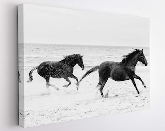 Horses Canvas Print, Horses Wall Art, Horse Print, Black And White Horses Canvas Art