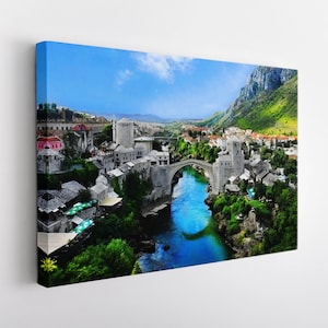 Mostar Bridge Canvas Print, Bosnia And Herzegovina Wall Art, Old Mostar Canvas Art