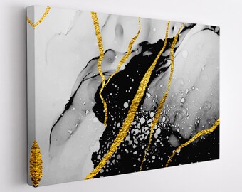 Contemporary Canvas Art, Abstract Black Marble Canvas Print, Marble Wall Art, Black Marble Print, Abstract Wall Art