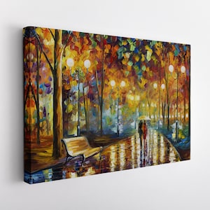 Romantic Couple In Park Oil Painting Canvas Print, Romantic Wall Art