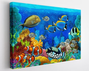 Ocean Life Canvas Art, Ocean Wall Art, Underwater Canvas Print, Nature Landscape Canvas Art