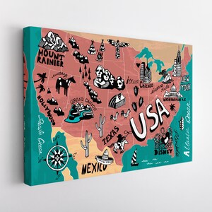 USA Map Canvas Print, USA Map Wall Art, USA Map Canvas Art