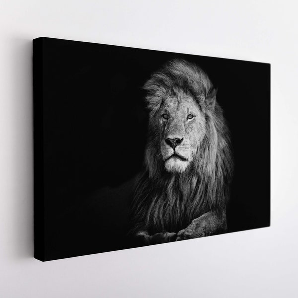 Lion Canvas Print, Lions Wall Art, Grande impression de lion noir et blanc, Animals Canvas Art