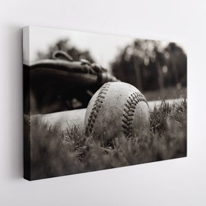 Baseball Wall Art, Vintage Baseball Canvas Print, Sport Wall Decor, Baseball Fan Gift, Black And White Baseball Canvas Art
