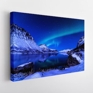 Aurora Borealis Canvas Print, Northern Lights Wall Art, Glacier Canvas Print, Nature Landscape Canvas Art