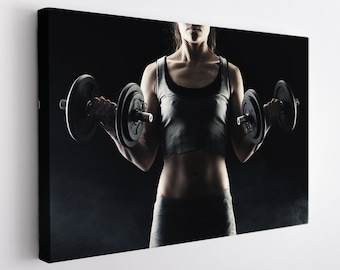 Fitness Canvas Art, Gym Room Decor, Fitness Girl Canvas, Workout Print