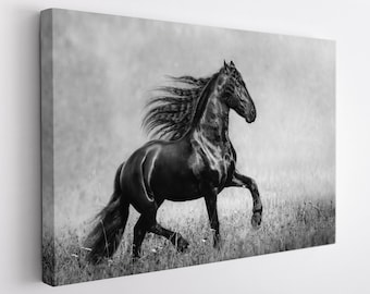 Horse Canvas Print, Horse Wall Art, Black Horse Print, Black And White Horse Canvas Art