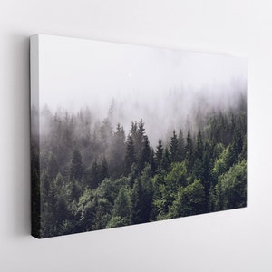 Wald Leinwanddruck, Nebelwald Landschaft Druck, Wald Wandkunst, Natur Landschaft Leinwand Kunst