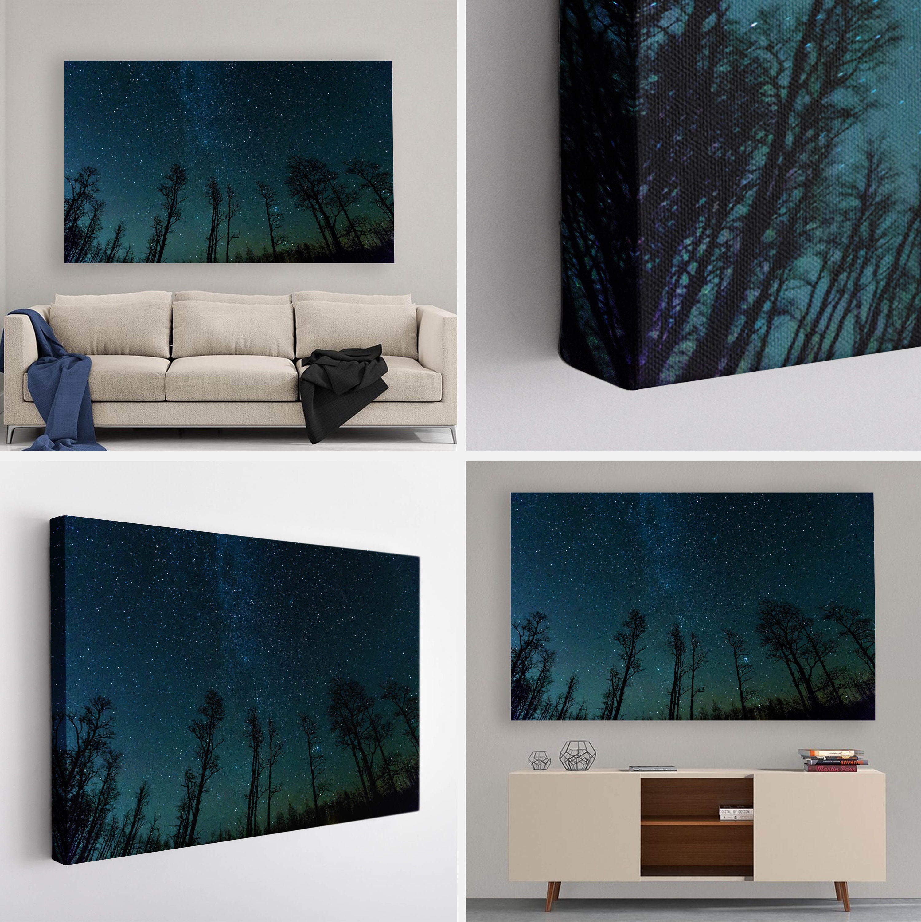 Stars Over Trees Canvas Print, Night Sky Canvas Art, Night Forest Wall ...