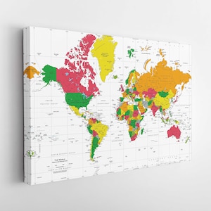 World Map Canvas Print, World Map Wall Art, Minimalist World Map Canvas Art