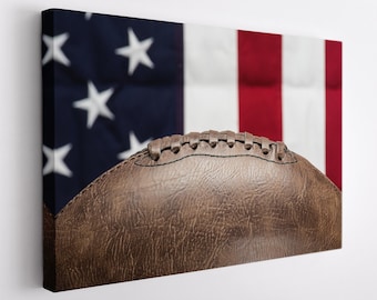 Football Wall Art, Football Ball And US Flag Canvas Print,Football Wall Decor