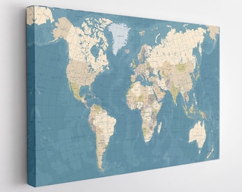 World Map Canvas Print, World Map Wall Art, Push Pin World Map Print
