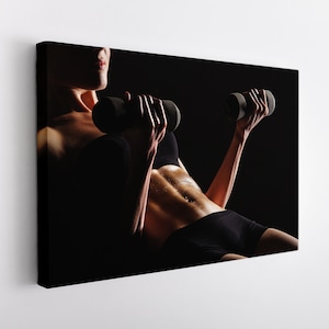 Fitness Canvas Art, Gym Room Decor, Fitness Girl Canvas, Workout Print