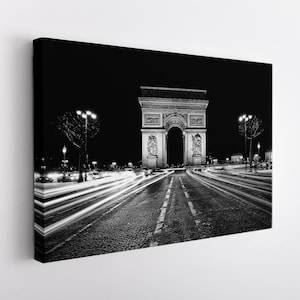 Triumphal Arch, Paris Canvas Print, Paris Wall Art, Black And White Arc de Triomphe Print