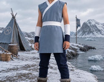 Sokka-inspiriertes Avatar-Kostüm für Jungen – Cosplay-Set des Wasserstammes: Tunika und Hose