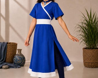 Katara-geïnspireerd meisjeskostuum – Cosplayjurk en legging in de stijl van de Waterstam