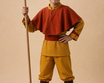 Aang-inspiriertes Kostüm für Jungen – Avatar-Cosplay-Set für Kinder mit Hemd, Hose und Gürtel