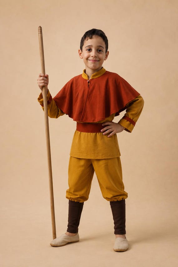 Aang Inspired Costume for Boys – Avatar Kids Cosplay Set with Shirt, Pants, Belt