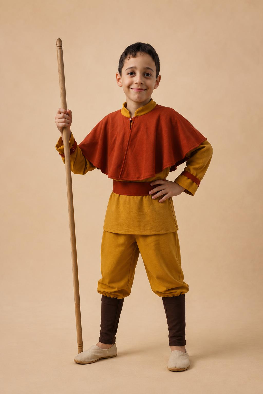 Aang Inspired Costume for Boys - Avatar Kids Cosplay Set with Shirt, Pants, Belt